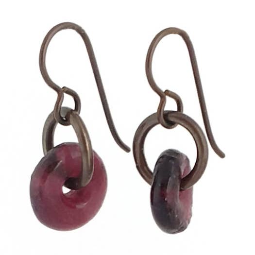 Krobo Recycled Glass, Niobium & Brass Earrings #KBEPurple for wholesale by Soasa Designs