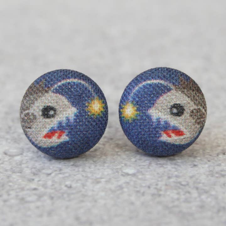 Anglerfish Fabric Button Earrings for wholesale by Rachel O's