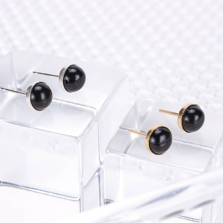Black Agate Gemstone Post Earrings for wholesale by A Tea Leaf Jewelry