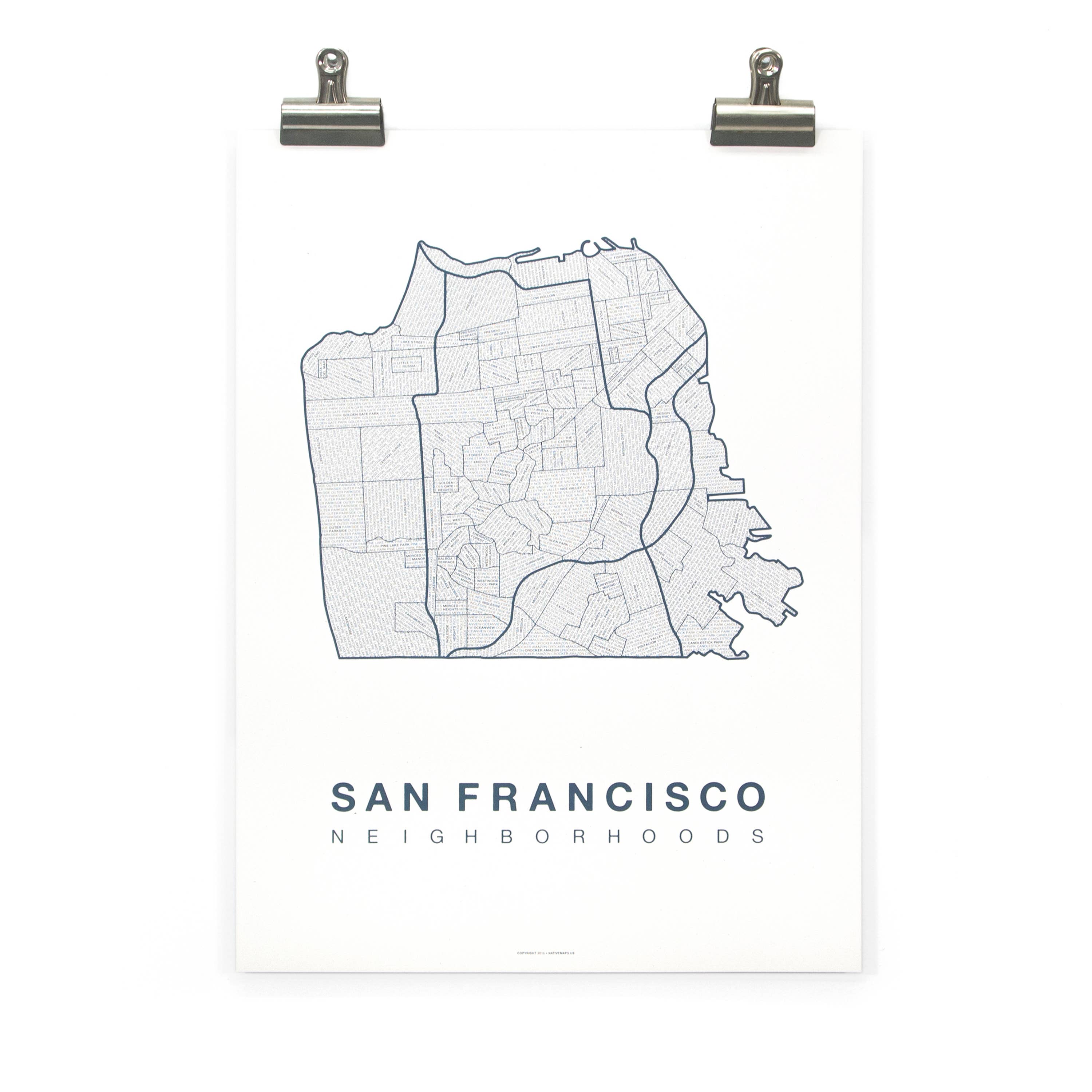 Native Maps - Wholesale Poster - San Francisco, CA Neighborhood City Map Poster2