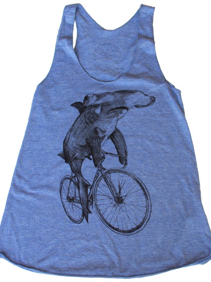 Hammerhead Shark On A Bicycle Women's Racerback Tank for wholesale by Dark Cycle Clothing