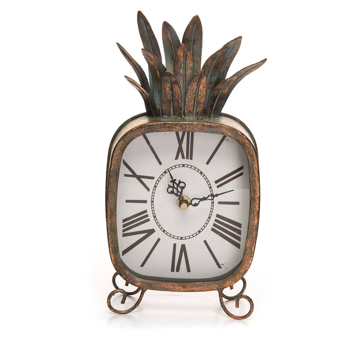 Foreside Home & Garden - Wholesale Desk Clock - Patina Rust Pineapple Battery Operated Table Clock1