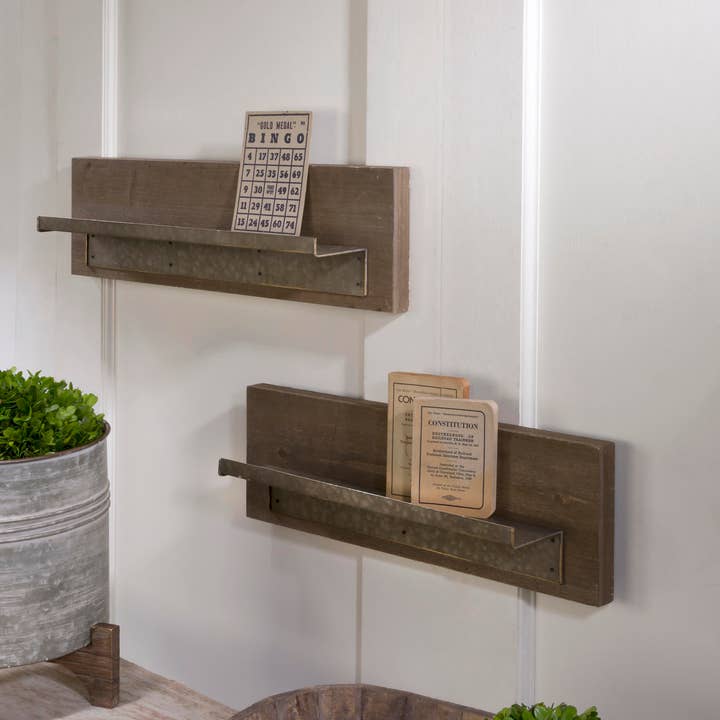 Tripar International - Wholesale Wall Mounted Shelf - Wood Shelf with Metal Ledge - Set of 2