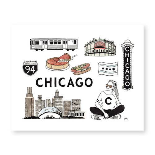 Chicago City Illustration-Kunstdruck, 8 x 10 für den Großhandel von akrDesignStudio