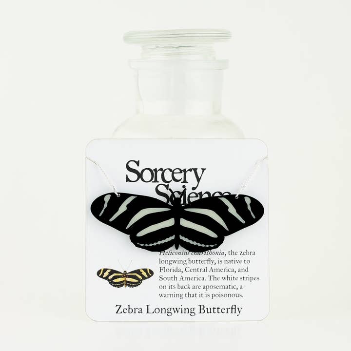 Collier papillon aile longue zèbre pour la vente par Sorcery Science