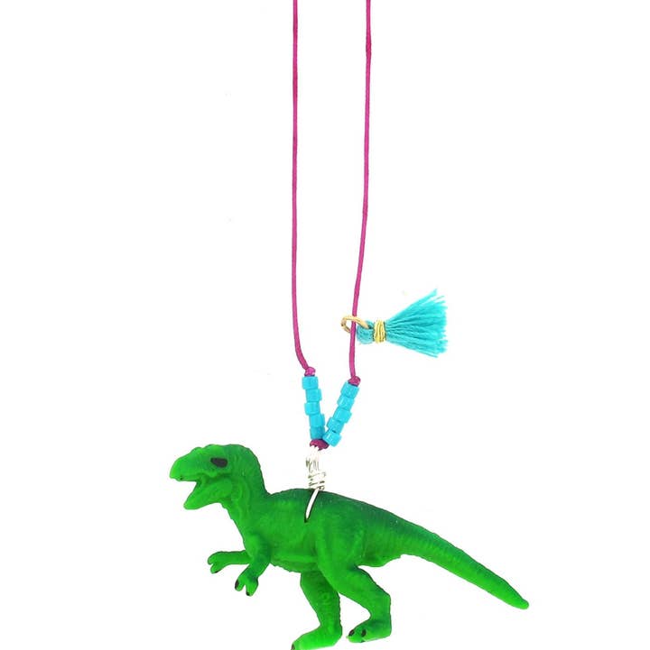 T-Rex Hand Beaded Baby Buddy Necklace with Tassel for wholesale by Sadie’s Moon