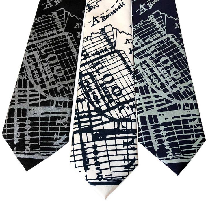 Brooklyn City Map Print Necktie, New York City Tie. for wholesale by Cyberoptix Tie Lab
