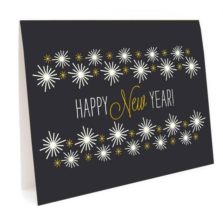 Golden New Year Holiday Cards - Box of 10 for wholesale by Night Owl Paper Goods