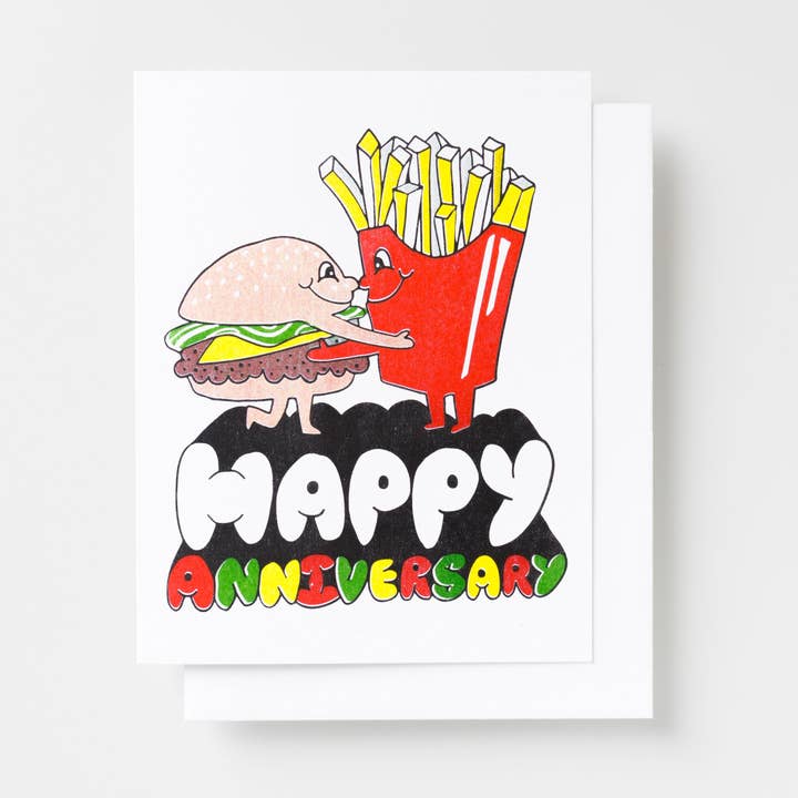 Happy Anniversary Risograph Card for wholesale by Yellow Owl Workshop