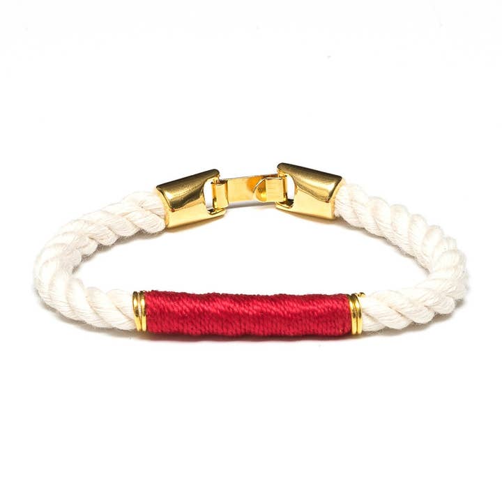 Beacon - Ivoire/Rouge/Doré - Bracelet en corde nautique pour la vente par Allison Cole Jewelry