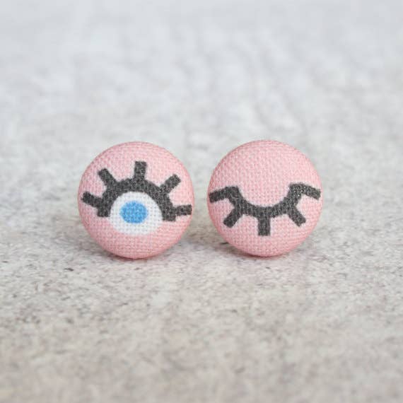 Rachel O's - Wholesale Stud/Post Earrings - Wink Fabric Button Earrings