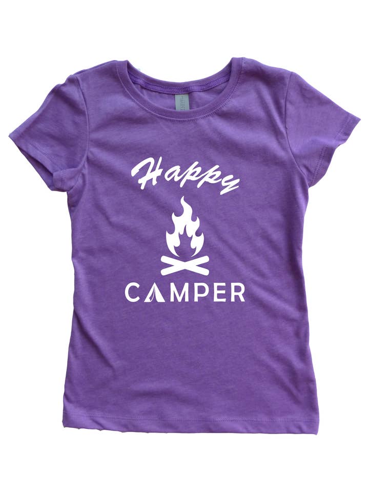 Purple with White Happy Camper Girl's Shirt for wholesale by Outdoorable Apparel
