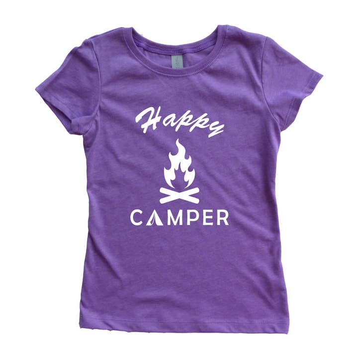 Purple with White Happy Camper Girl's Shirt for wholesale by Outdoorable Apparel