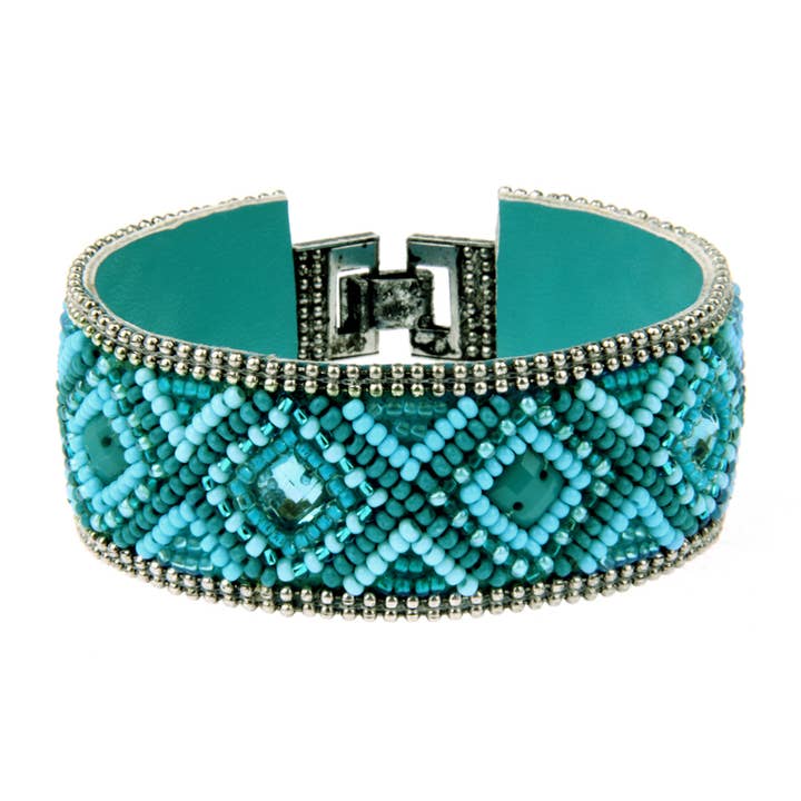 Seed bead, Diamond Bracelet Kandara Blue seed bead hand sewn for wholesale by Erik & Mike