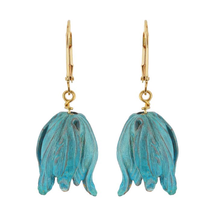 Tulip Earrings Flower Verdigris Patina for wholesale by We Dream in Colour