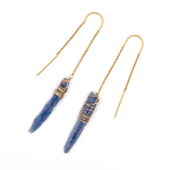 Crystal and Gold - Wholesale Dangle Earrings - Blue Kyanite Threader Earrings3