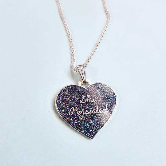 Holly With a Why? - Wholesale Pendant/Charm Necklace - She Persisted Heart Pendant - Glitter1