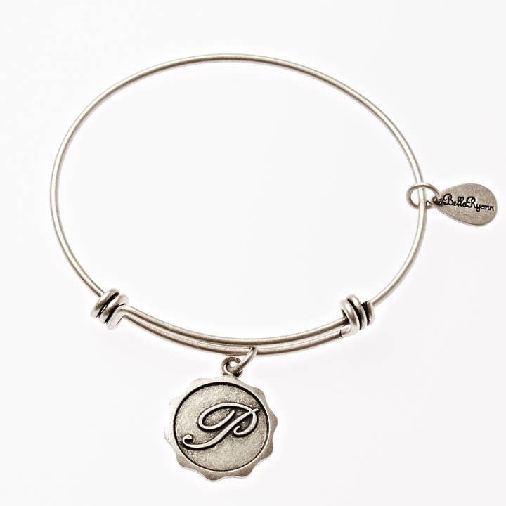 Letter P - Expandable Bangle Charm Bracelet in Silver for wholesale by BellaRyann