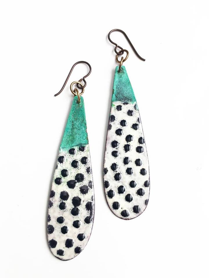 Black White and Patina Teardrop Earrings for wholesale by Courtney Fischer Jewelry