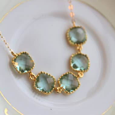 Prasiolite Necklace Gold Light Green for wholesale by Laalee Jewelry