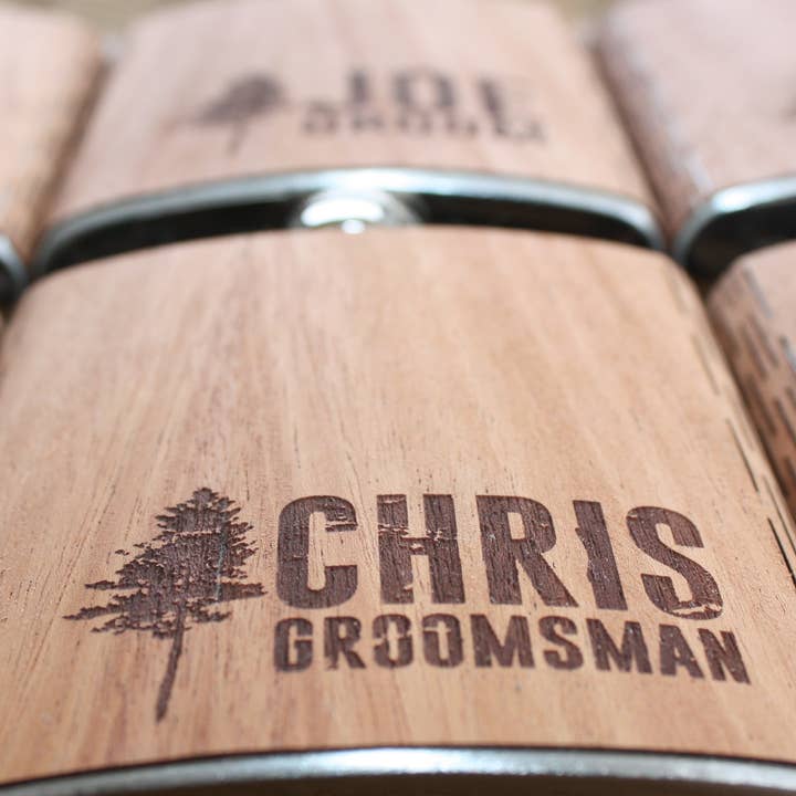 WUDN Handcrafted - Wholesale Flask - CUSTOM Wooden 6 oz Hip Flask, Laser-engraved with your logo