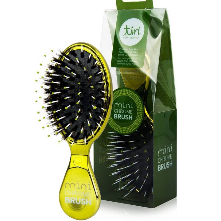 Tiri Pro - Wholesale Hair Brush/Comb - Mini Boar Bristle "Purse Perfect" Hair Brush - Green