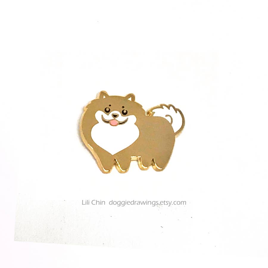 Lili Chin Art - Wholesale Lapel Pin/Button - Pomeranian Dog Enamel Pin
