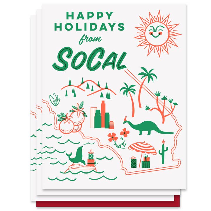 Paper Parasol Press - Wholesale Season's Greetings Card - Happy Holidays from SoCal (Box Set of Six)