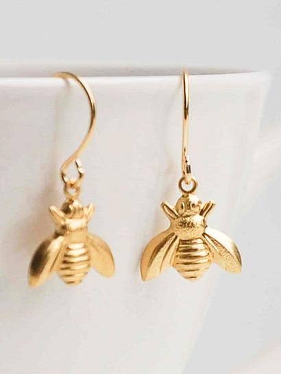 Gold Bee Earrings Spring Garden Bumble Bee Earrings for wholesale by Red Truck Designs