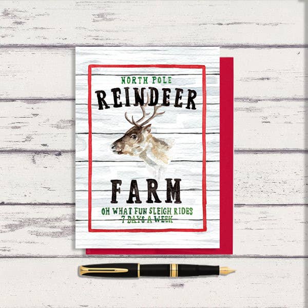 Watercolor Reindeer Farm Greeting Card for wholesale by Meadowbrook Lane