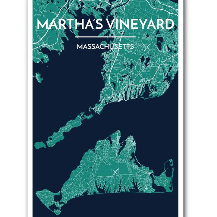 Impresión de mapa de Martha's Vineyard City para venta al por mayor de Point Two Design Group