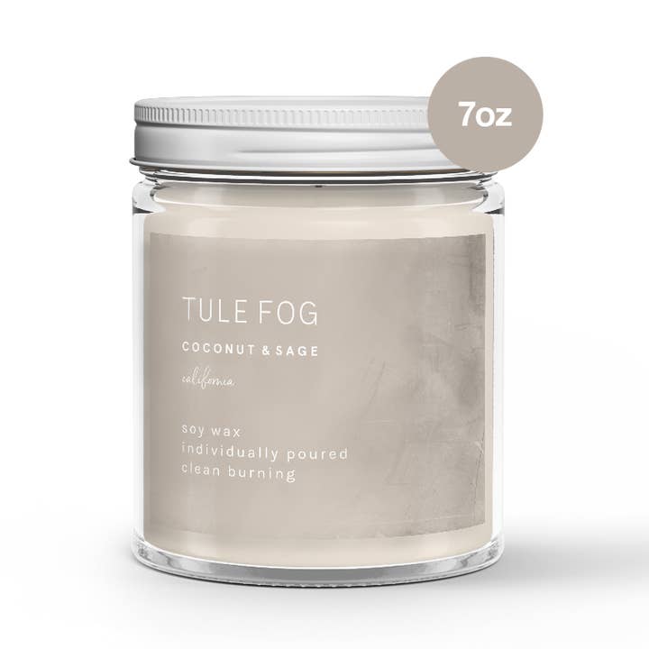 Bougie de soja noix de coco et sauge 7oz pour la vente par Tule Fog Candles