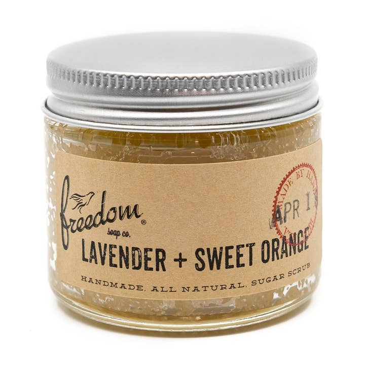 2 oz. Lavender Sweet Orange Sugar Scrub for wholesale by Freedom Soap Company