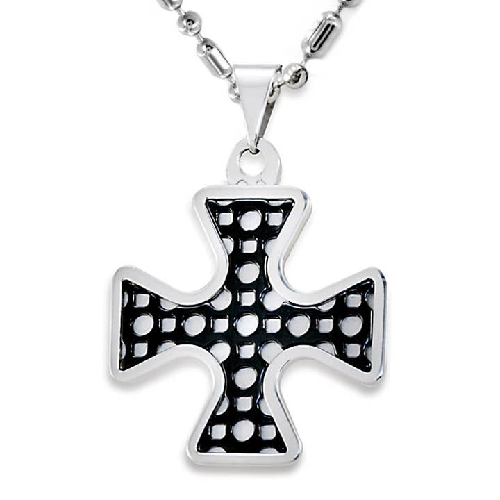 Two Tone Stainless Steel Flared Cross Pendant Necklace for wholesale by West Coast Jewelry