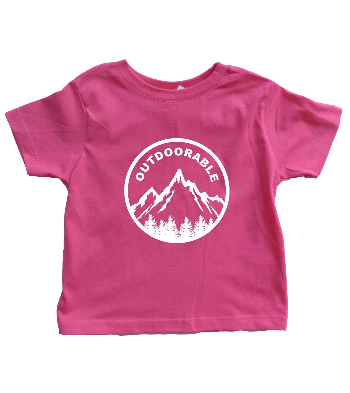 Outdoorable Apparel - Wholesale Screen Printed T-Shirt - Kids - Pink with White Outdoorable Toddler Shirt0
