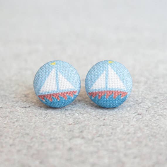 Rachel O's - Wholesale Stud/Post Earrings - Sailboat Fabric Button Earrings