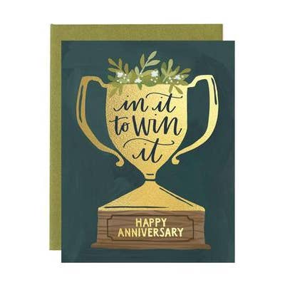 Carte de vœux avec trophée d'anniversaire pour la vente par 1canoe2 | One Canoe Two Paper Co.