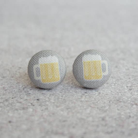 Beer Mugs Fabric Button Earrings for wholesale by Rachel O's