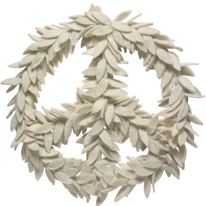 Arcadia Home - Wholesale Wreath - Handmade Felted Wool Wreath - Peace Symbol in Cream, Xmas1