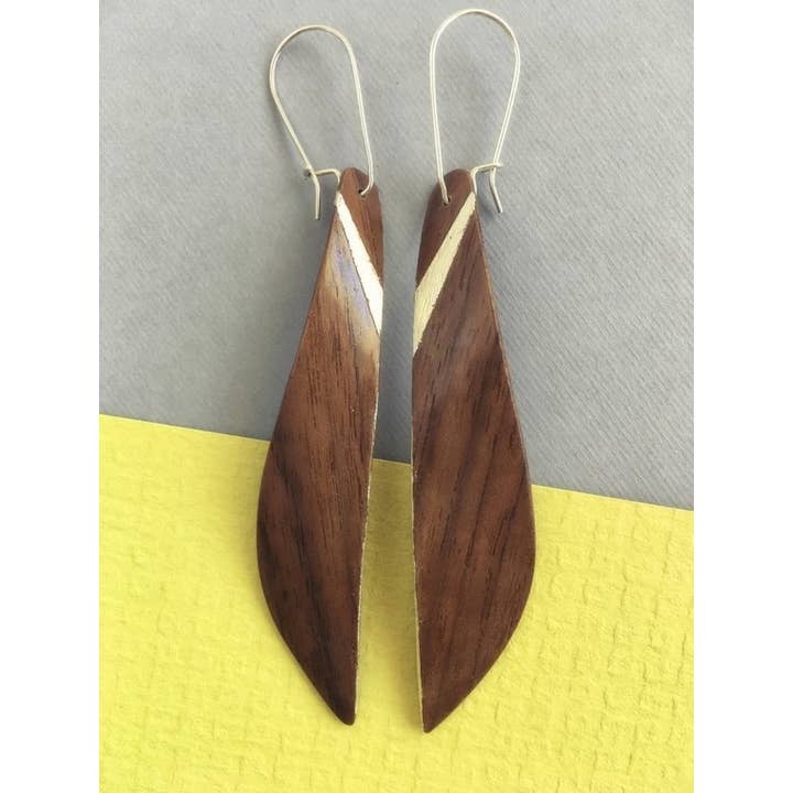 Walnut Wood And Pure Silver Twisted Wing Earrings for wholesale by Kohli Kraft