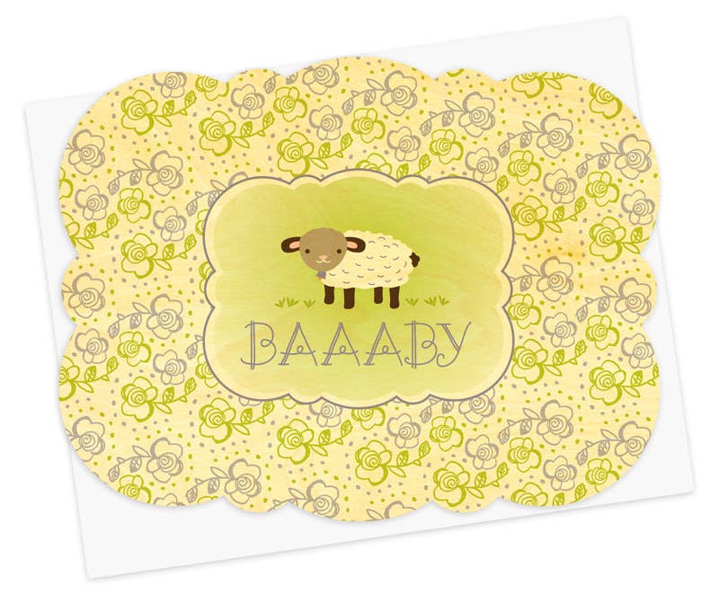 Night Owl Paper Goods - Wholesale Baby Card - Lamb Wood Congratulations Card1