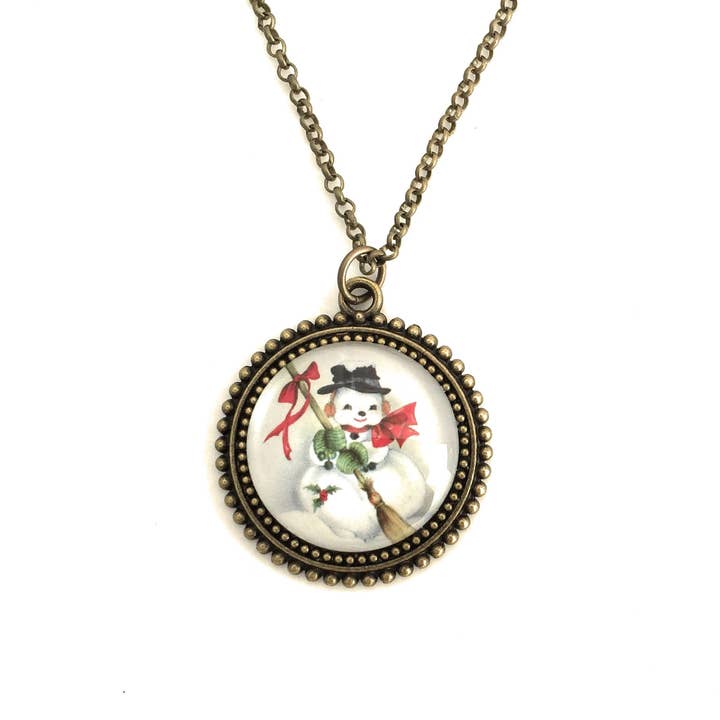 Fern & Filigree - Wholesale Pendant/Charm Necklace - Vintage Snowman Necklace - Christmas Jewelry