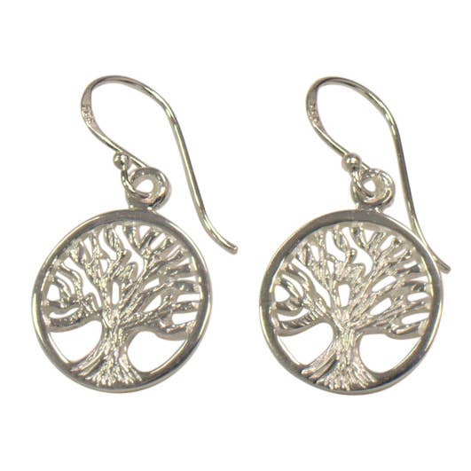 Boucle d'oreille ronde arbre de vie pour la vente par Indigo Sterling Silver