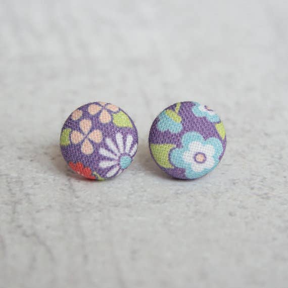 Rachel O's - Wholesale Stud/Post Earrings - May Flowers Fabric Button Earrings