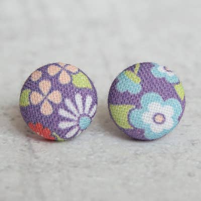 Rachel O's - Wholesale Stud/Post Earrings - May Flowers Fabric Button Earrings