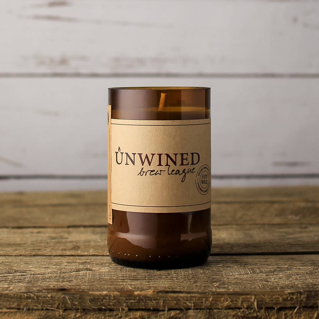 Unwined Candles - Wholesale Jar/Filled Candle - Oak & Amber Brew League - Beer Bottle Candle1