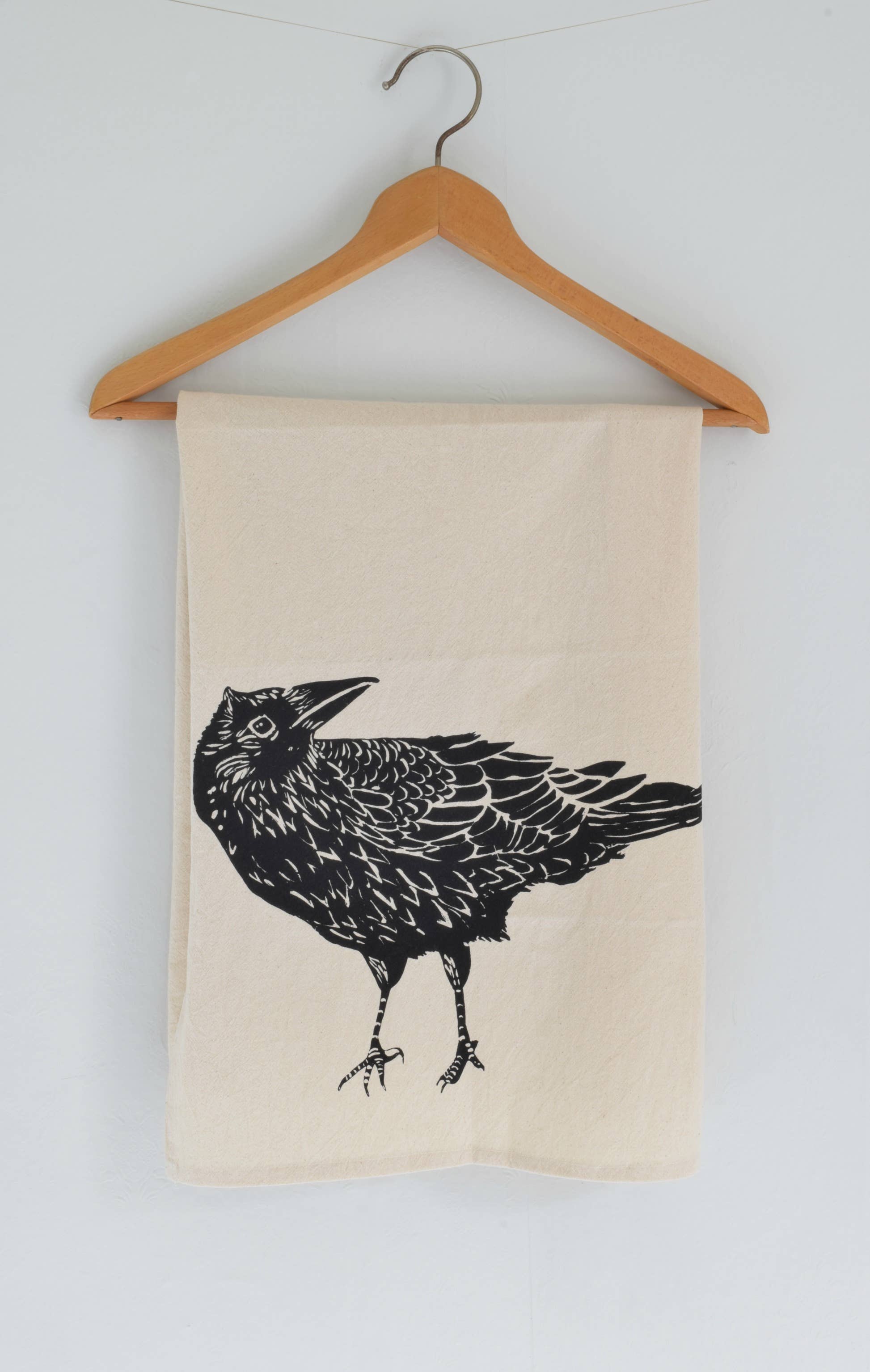 Hearth and Harrow - Wholesale Tea Towel - Organic Cotton Crow Tea Towel - Black - Raven Print - Bird1