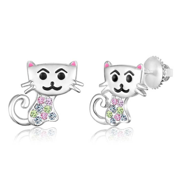 Crystal Cat Screwback Earrings for wholesale by Chanteur