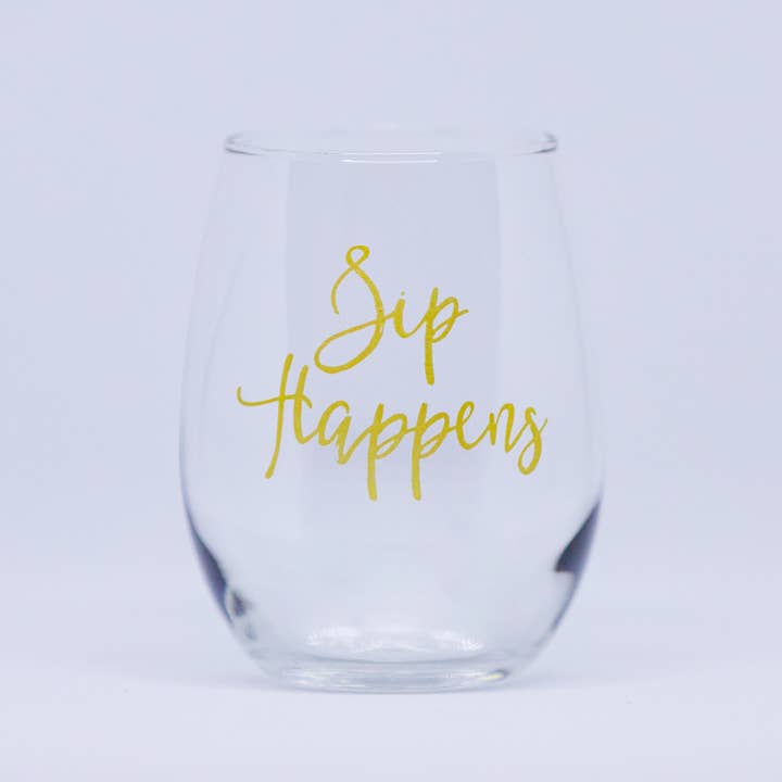 Sip Happens Stemless Wine Glass for wholesale by Creations By Sasha