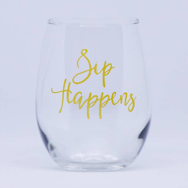 Sip Happens Stemless Wine Glass for wholesale by Creations By Sasha